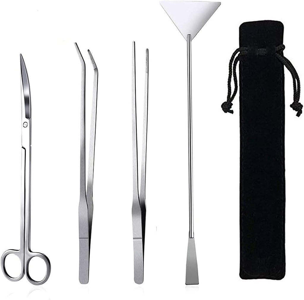 Professional Aquascaping Tool Set: 4-in-1 Stainless Steel Long Tweezers, Scissors, and Spatula for Aquariums and Terrariums