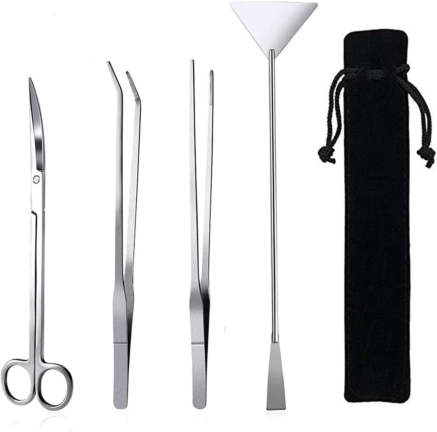 Professional Aquascaping Tool Set: 4-in-1 Stainless Steel Long Tweezers, Scissors, and Spatula for Aquariums and Terrariums