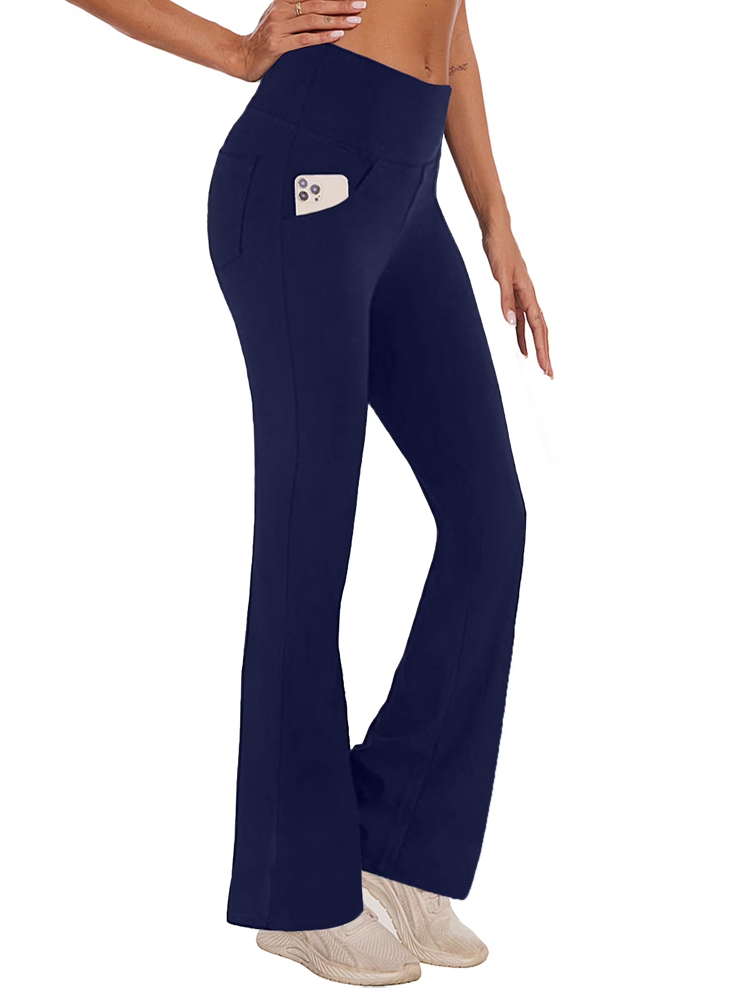 Womens Bootcut Yoga Pants with Pockets Flare Workout Legging High Waist Lightweight Bottoms Activewear Navy Blue 3XL